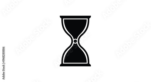 A simple black and white illustration depicts an hourglass shape symbolizing the passage of time