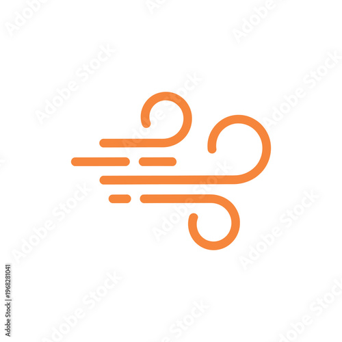 Vibrant orange wind icon representing moving air on a white background