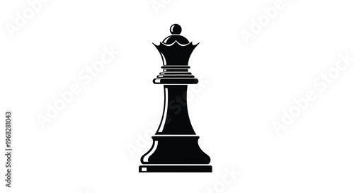 A stark black silhouette depicts a chess queen standing prominently on a white background high quality