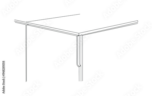 Integrated Handle. Minimalistic one-line drawing cabinet with handles built into door edges for seamless design, continuous single black line on