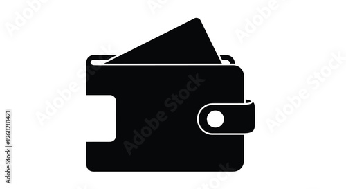 A simple black silhouette depicts a closed wallet with a card partially visible high quality professional
