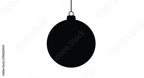 A solitary black spherical ornament hangs suspended against a stark white background high quality professional detailed