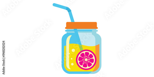 Refreshing orange and dragon fruit smoothie in mason jar with straw vector illustration