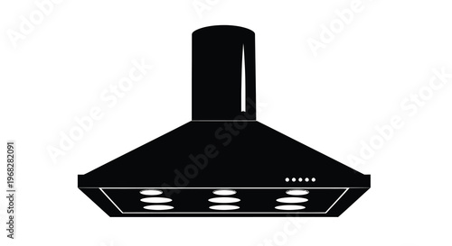 A black and white illustration depicts a modern kitchen range hood a ventilation appliance high quality