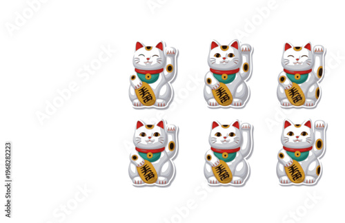 Puffy Lucky Cat Maneki-Neko Silhouette Sticker, Soft Inflated Japanese Fortune Vector, Modern Tactile All the Feels Aesthetic Icon