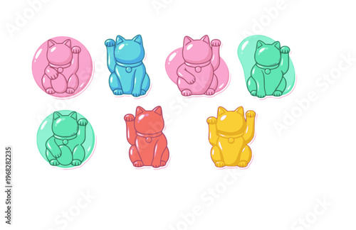 Puffy Lucky Cat Maneki-Neko Silhouette Sticker, Soft Inflated Japanese Fortune Vector, Modern Tactile All the Feels Aesthetic Icon