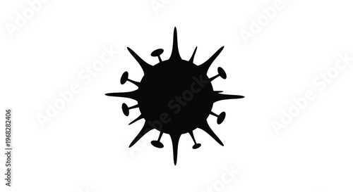 A stark black silhouette depicts a virus showcasing its spiky globular shape and potential danger