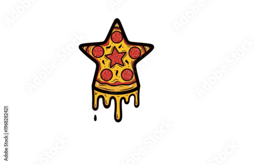 Surreal Star Pepperoni Pizza Silhouette Sticker, Playful Drip Fast Food Logo Vector, Modern Absurdist Pop Culture Illustration