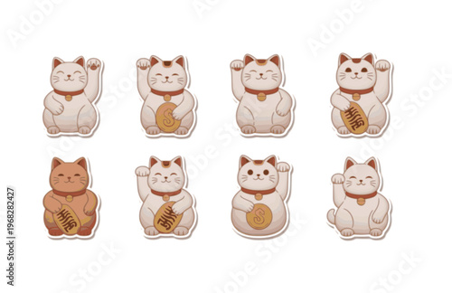 Puffy Lucky Cat Maneki-Neko Silhouette Sticker, Soft Inflated Japanese Fortune Vector, Modern Tactile All the Feels Aesthetic Icon