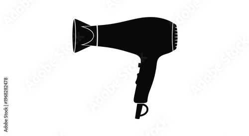 A simple black silhouette depicting a modern hair dryer showcasing its typical form high quality professional