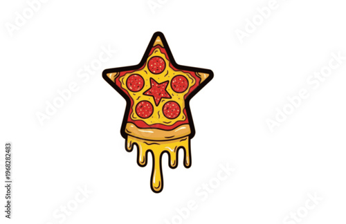 Surreal Star Pepperoni Pizza Silhouette Sticker, Playful Drip Fast Food Logo Vector, Modern Absurdist Pop Culture Illustration