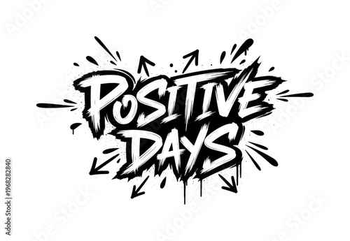 Positive Days. lettering and all elements in black. Vector style. AWhite background. Pure white background. Perfect isolation and visual consistency. Dynamic