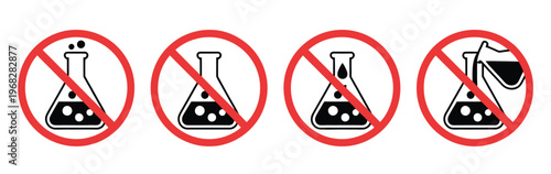 Chemical free prohibited signs vector illustration featuring no additives, no toxic substances, and no preservatives symbols, created in a clean and minimal style for safety communication