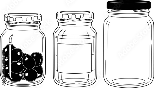 Glass jars with different contents and lids a white background container bottle