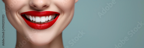 Close-up of red lips with perfect teeth