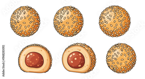 Delicious Sesame Balls with Red Bean Filling, A Sweet Treat Illustrated