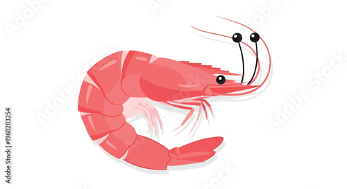 Charming cartoon shrimp with big eyes and antennae, a delightful aquatic creature illustration with a playful vibe, perfect for food or kids' content