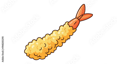Whimsical Hand-Drawn Crispy Fried Shrimp Tail with Orange Accents on a Clean White Background
