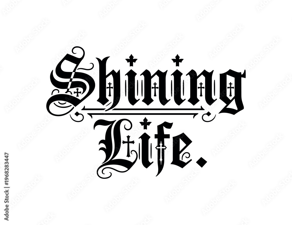 Naklejka premium Shining Life. lettering and all elements in black. Vector style. AWhite background. Pure white background. Perfect isolation and visual consistency.