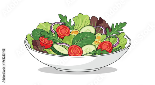 Freshly Prepared Garden Salad in a Crisp White Bowl A Vibrant Illustration of Healthy Eating