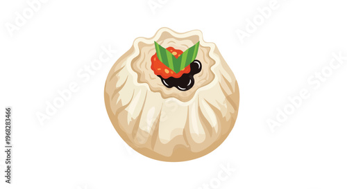 Delicately crafted steamed bun with savory filling and vibrant garnish, perfect for culinary showcases