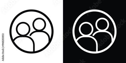 Team circle line icon. Group of people framed in a circular border. Community membership, social circle, or corporate team avatar symbol. Black and white vector.