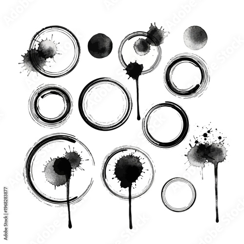 A creative collection of abstract ink splash circles and grunge textures with artistic brush effects, perfect for modern backgrounds, posters, branding, album covers, and expressive digital artwork pr