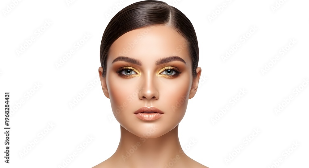 Fototapeta premium Beautiful Woman with Glamorous Makeup, Isolated on White