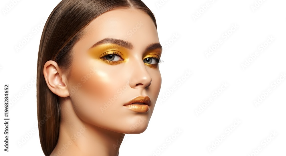 Naklejka premium Glamorous Portrait of a Woman with Gold Makeup