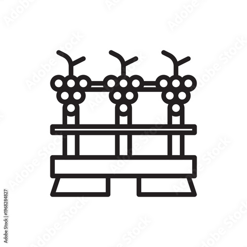 Vineyard trellis icon symbolizing viticulture tech, representing grapevine support hardware, canopy management tools, grape production gear, agricultural structure systems, and vineyard row logistics.