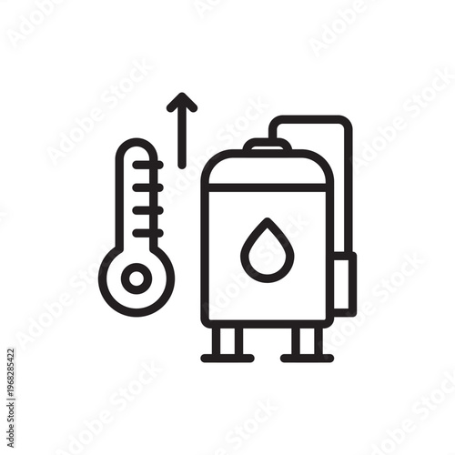 UHT treatment icon symbolizing sterilization tech, represents ultra-high temperature hardware, aseptic processing tools, shelf-stable food systems, liquid heating gear, and dairy production logistics.
