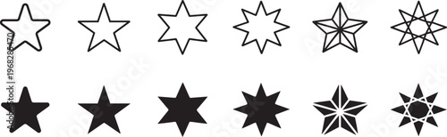 star shape and geometric spark icon set, minimal outline symbols