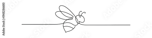 Bee icon. honeybee, insect, pollinator, nature, minimalist, continuous line, divider, spring, garden. line and flat vector illustration.