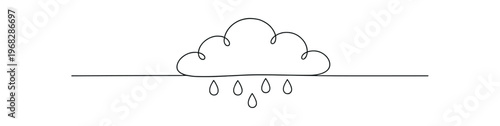 Rain cloud icon. cloud with raindrops, weather, shower, precipitation, sky, continuous line, climate, storm. line and flat vector illustration.