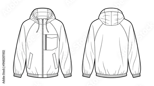 Lightweight puffer jacket with front zipper and two pockets shown from front view Vector