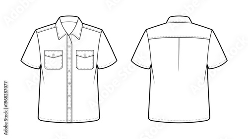 Two short-sleeved button-up shirts with different collar styles displayed side by side Vector