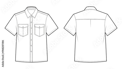 Classic men's button-down shirt with long sleeves and front placket design Vector