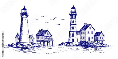 A vector illustration of an ancient Russian Orthodox cathedral with a cross tower stands amidst a snowy winter landscape in a historic mountain village under a cold European sky.