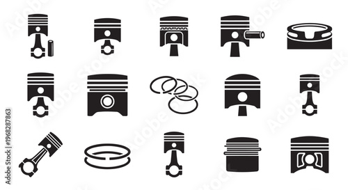 Collection of black vector household appliances and furniture icons for interior home design including a sofa, bed, lamp, and chair