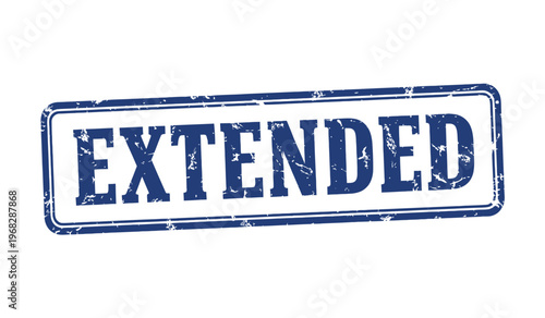 A blue 'extended' stamp image official document marking authorization and validation symbolism