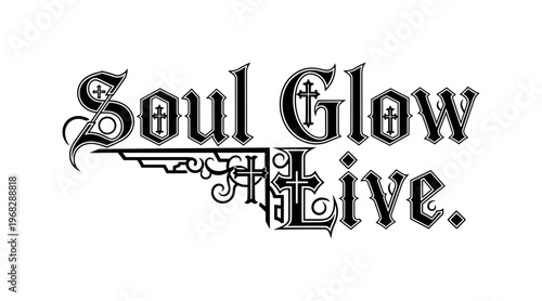 Soul Glow Live. lettering and all elements in black. Vector style. AWhite background. Pure white background. Perfect isolation and visual