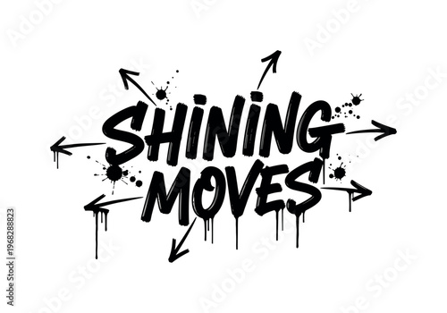 Shining Moves. lettering and all elements in black. Vector style. AWhite background. Pure white background. Perfect isolation and visual consistency. Dynamic