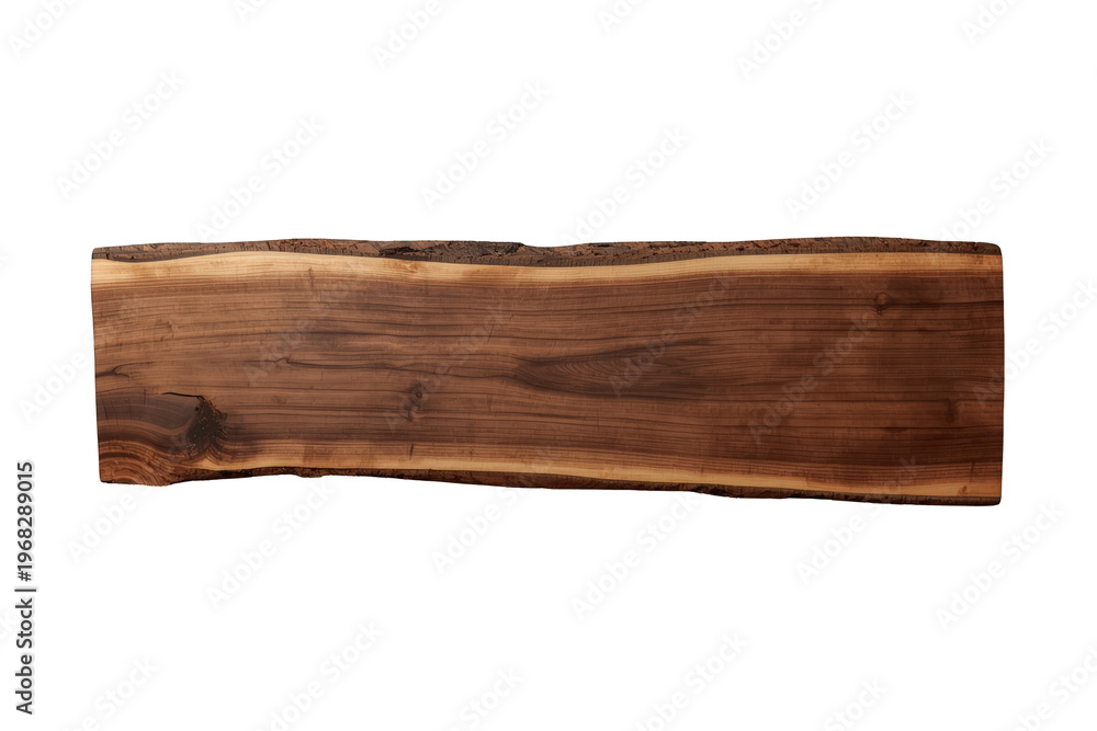 Fototapeta premium Walnut live edge wood slab with natural bark edge featuring rustic brown wood grain texture