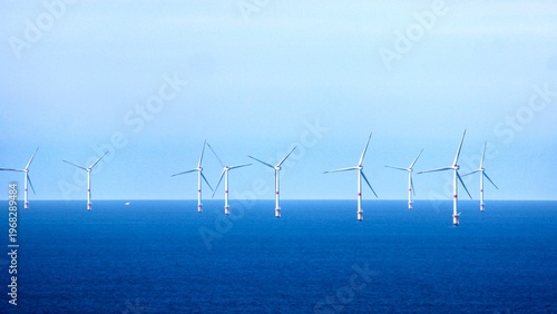 Quadro su tela Offshore Wind Turbines with Wide Copy Space