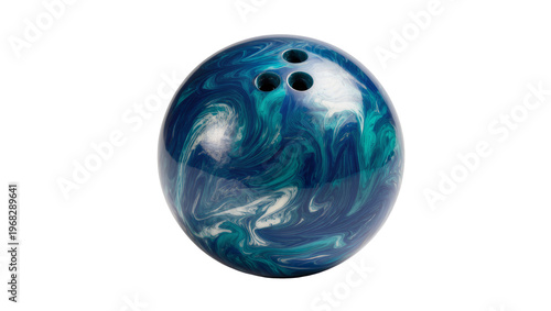 Tableau sur toile Swirling blue and teal bowling ball with three finger holes, isolated on transpa