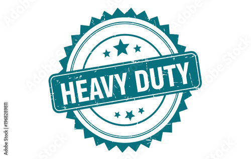 A vibrant 'heavy duty' stamp with stars and a teal and white color scheme