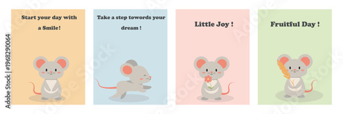 A set of motivational cards with a cute mouse
