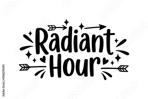 Radiant Hour. lettering and all elements in black. Vector style. AWhite background. Pure white background. Perfect isolation and visual consistency. Bold