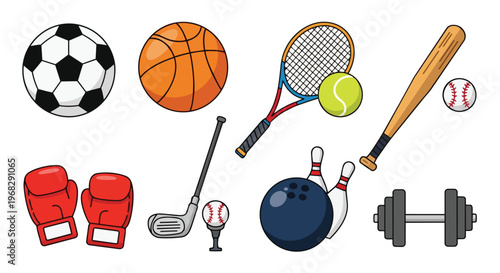 Collection of Sports Equipment Illustrating Diverse Athletic Pursuits and Training Regimens