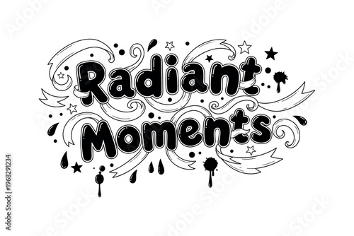 Radiant Moments. lettering and all elements in black. Vector style. AWhite background. Pure white background. Perfect isolation and visual consistency. Bold